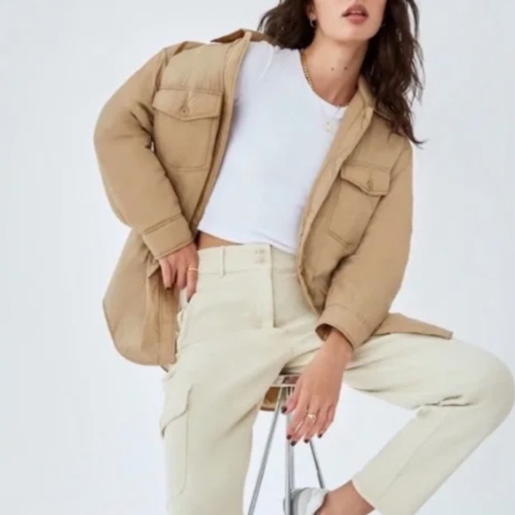 Aritzia Wilfred Free Ganna Insulated Vegan Down Tan Jacket Shirt Shacket XS Cozy - Picture 2 of 11